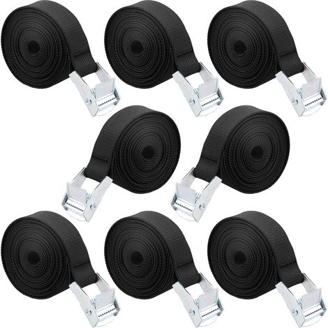 Lntyq Sangle d'Arrimage, 8 Pièces Sangle de Serrage à Cliquet Sangles de Verrouillage Sangle avec Boucle de Serrage Sangle de Fixation pour Moto Voiture, Porte Vélo Bagages 2,5 cm x 1 m