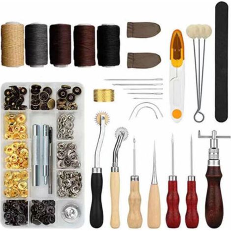 28-Piece Craft Leather Tool Set, Leather Hand Tool Kit for Sewing, Stitching, Carving, Stamping, Cutting, Professional Leather Craft Accessories, Model: 28 Pieces (1/5)