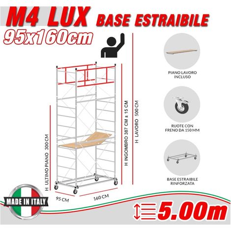 Trabattello M4 LUX base estraibile Altezza lavoro 5 metri