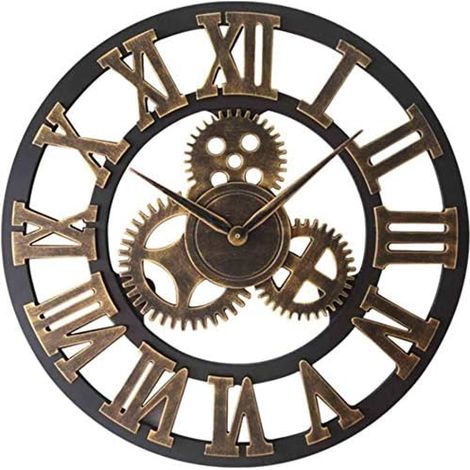 Horloge murale silencieuse vintage avec chiffres romains sans tic-tac, en métal - Décoration d’intérieur pour salon, cuisine, café, hôtel et bureau - 40 cm