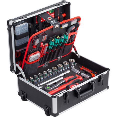 Meister Werkzeugtrolley 238-teilig - Mit Qualitätswerkzeug von Knipex & Wera - Mit Rollen - Teleskophandgriff / Profi Werkzeugkoffer befüllt / Werkzeugkiste fahrbar auf Rollen / Werkzeugbox / 8973770 (1/4)
