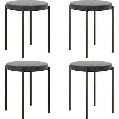 Lot de 4 tabourets de cuisine empilables, aspect velours, cadre en acier, supporte 100 kg, 41,5 x 41,5 x 46 cm, Gris foncé (1/5)