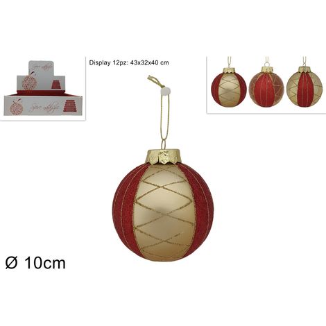 PALLA DIAMETRO 10 CM ORO DECORO GLITTER ROSSO ASSORTITO 3 VARIANTI (1 PEZZO, INVIO CASUALE)