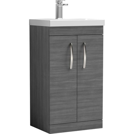 Nuie Athena Floor Standing 2-Door Vanity Unit with Basin-1 500mm Wide - Anthracite Woodgrain (1/5)