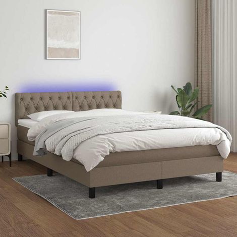 Cama box spring colchón y luces LED tela gris taupe 140x200 cm (1/5)