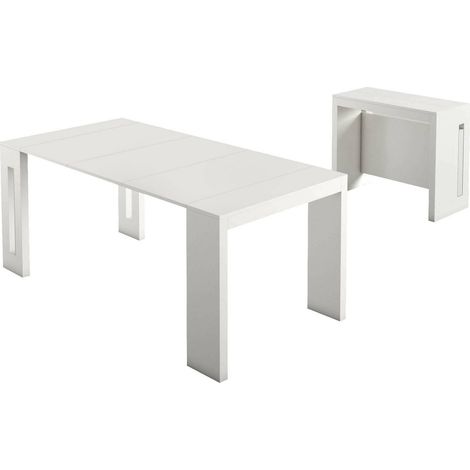 Dmora - Consolle allungabile Akam, Tavolo da pranzo estensibile, Consolle multiuso con allunghe, 100% Made in Italy, 186x80h76 cm, Bianco