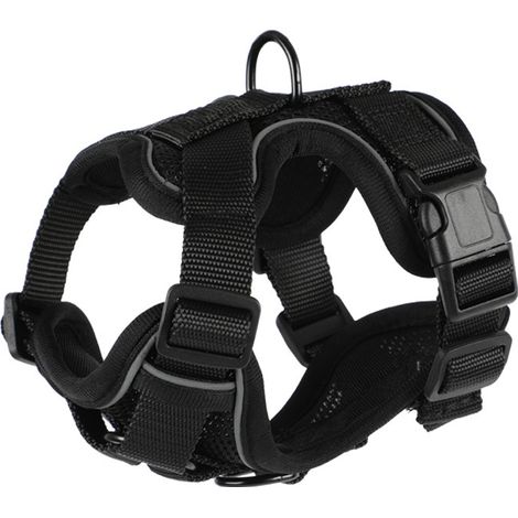 Harnais Chien Réfléchissant et Respirant - Gilet de Poitrine Anti-Fuite avec Laisse Intégrée pour Petit et Moyen Chien (4-7 kg) - Noir, Taille L