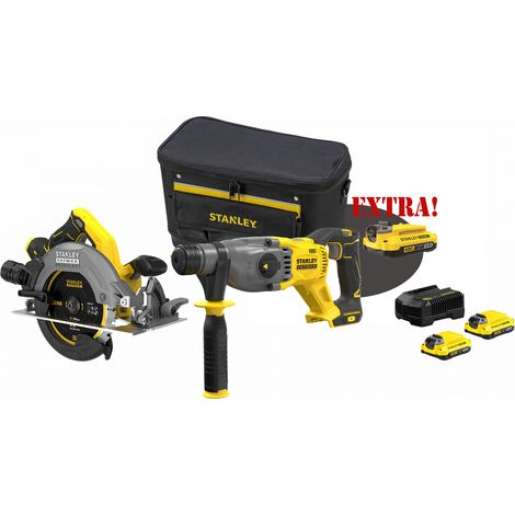 Kit Martello Tassellatore sds-plus 18V V20 Brushless SFMCH900B + Sega circolare a batteria 18V Brushless V20 SFMCS550B + Set energia + EXTRA OMAGGI FATMAXB. STANLEYB.