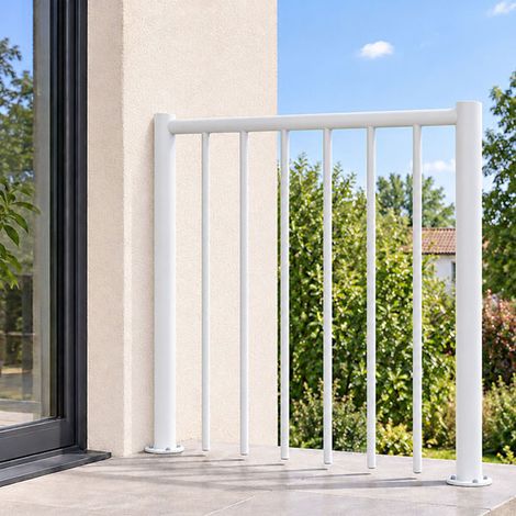 Garde corps escalier droit - Blanc - Acier thermolaqué - Longueur 1m - Main-courante en PVC - RE-I-RV-PVC-B (1/4)