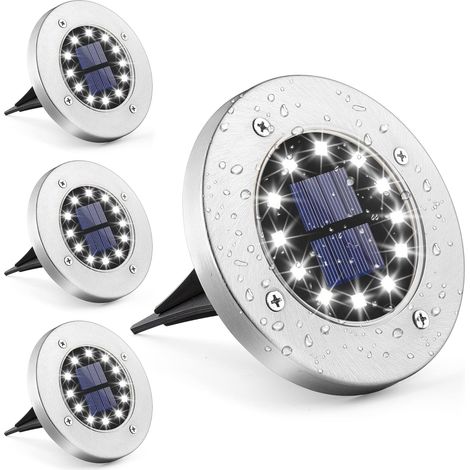Luce solare a LED per esterni, luci solari da terra, luci da giardino bianche, acciaio inossidabile, impermeabili per esterni, giardino, patio, prato, cortile, vialetto (1/4)