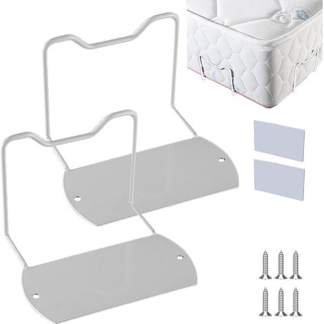 Set di 2 fermi per materasso antiscivolo, supporto per struttura letto in metallo, 14 x 11,5 x 10 cm, fermi per materasso antiscivolo bianchi e neri, acciaio al carbonio (1/5)