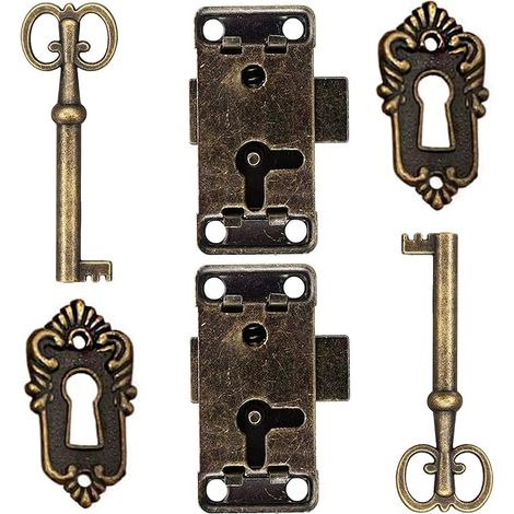 Serrure De Porte D'Armoire Antique Serrure Meubles Verrous Pour Placards DéCoratifs Serrure Avec Clé Trou De Serrure Pour BoîTe En Bois Bijoux Anciens Maquillage Valise Tiroir De Meubles (1/4)