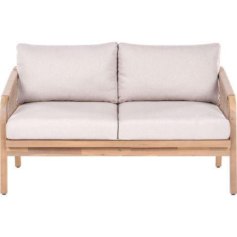 Canapé de Jardin Moderne en Bois d'Acacia avec Coussins 2 Places Beige Clair Sumba (1/5)