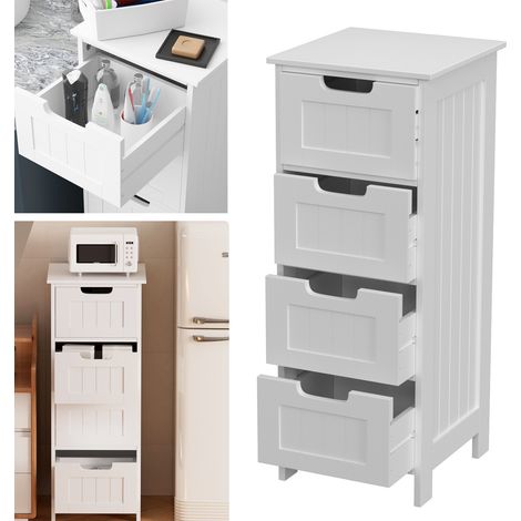 Dayplus – Armoire de salle de bain 4 tiroirs – MDF blanc mat – Dimensions h82 x l30 x p30 cm – Finition imperméable pour espaces humides (1/5)