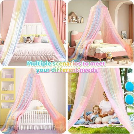 Moustiquaire de Lit, Ciel de Lit Fille, Arc-en-Ciel Moustiquaire pour Lit Double Simple, Ciel de Lit Enfant pour Voyage et Maison (1/4)
