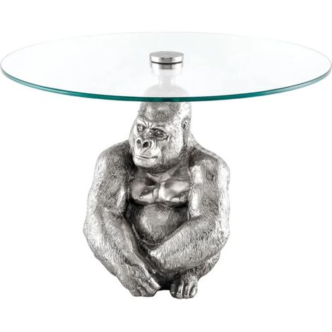 Table basse GORILOX ronde 60 cm en aluminium argenté et verre trempé