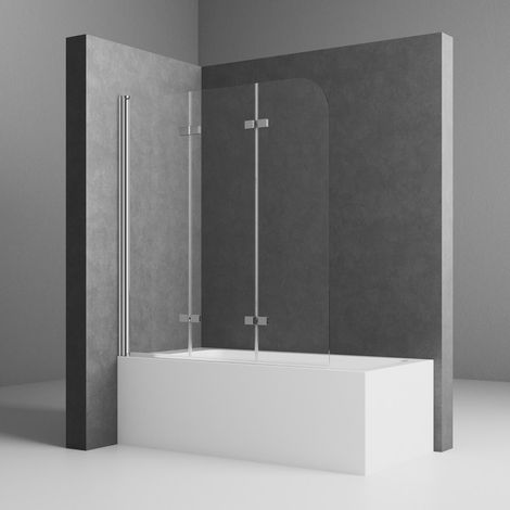 120 x 140 cm Duschwand für Badewanne Badewannenaufsatz 3-teilig Duschtrennwand für Badewanne Duschwand Badewanne Faltwand Duschabtrennung Badewanne, 6mm ESG Glas