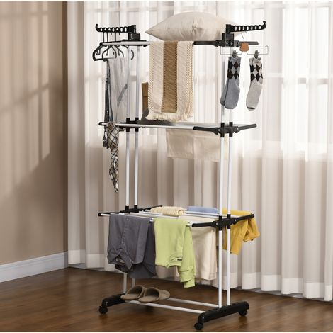 CHICFURN Tendedero de torre de 4 niveles con ruedas negro 73 x 64 x 177 cm plegable (1/5)