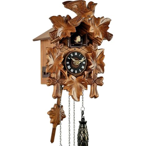 1 pendule coucou,bois véritable,mouvement à quartz,10 mélodies,sensor lumière,intérieur (1/4)