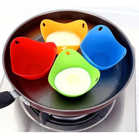Ensemble de 4 cuiseurs à œufs, tasses en silicone antiadhésives pour pocher les œufs, cuiseur à œufs pochés, moules parfaits pour les œufs pochés, plateau à œufs pour pocher les œufs au micro-ondes ou (1/5)