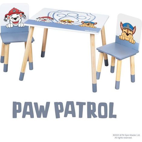 Mesa y 2 sillas para niños - ROBA - Patrulla Canina - Patas de madera maciza - Blanco / Cielo / Natural