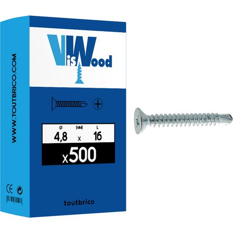 Vis autoperceuses tête fraisée empreinte Phillips acier zingué blanc entièrement filetées. diamètre 4.8 mm. longueur 15.9 mm. bo - VISWOOD