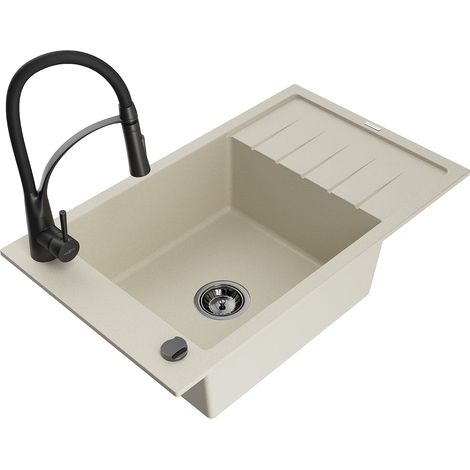 Mexen Elias Granitspüle 1-Becken mit Abtropffläche und Küchenarmatur Aster, beige - 6511-69-73450-70-B (1/5)