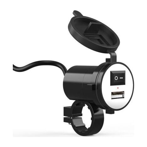 Caricabatterie USB impermeabile da 12 V per moto, supporto universale per manubrio, caricabatterie USB impermeabile per moto, caricabatterie rapido da 5 V/2,1 A per ricarica GPS e caricabatterie per c (1/4)