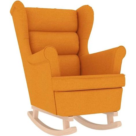 Fauteuil à bascule jaune foncé, dimensions 74 x 90 x 102 cm, revêtement en tissu (1/5)