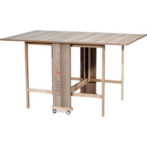 Tavolo richiudibile legno formica con ruote 140x90 cm GIORGIA Larice Grigio (1/4)