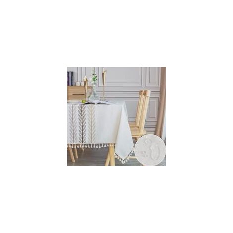 Mantel rectangular impermeable, de algodón y lino, 140 x 180 cm, con borla, elegante mantel rectangular para la decoración de la mesa de la cocina.