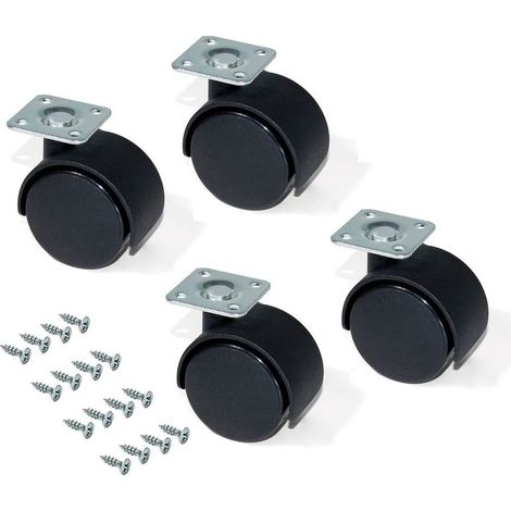 Lot de 4 Roulettes pivotantes à platine sans frein Ø 30 mm avec plaque de fixation/roulement à billes Noir (1/5)