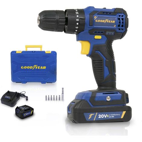Perceuse visseuse à percussion 20V Brushless Batterie lithium 2,0Ah Couple 27 Nm + 11 Accessoires Malette (1/5)