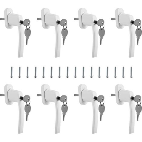 Set of 8 Lockable Aluminum Window Handles - Child Safety - With 35mm Rod Length Lock - White