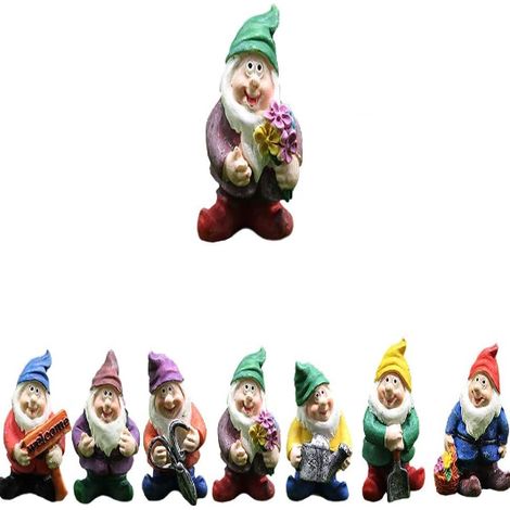 Nain De Jardin - Résine Durable Non Toxique - Pour Jardin Miniature Jardin De Fées Intérieur Extérieur - Lot De 7