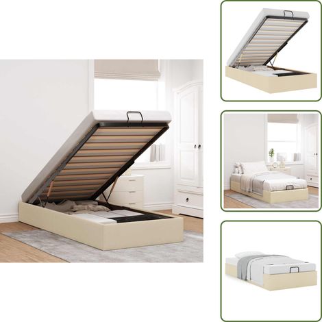 The Living Store Struttura Letto Pouf senza Materasso Crema 90x200 cm in Tessuto - Struttura letto