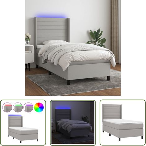 The Living Store Boxspringbett mit Matratze & LED Hellgrau 80x200 cm Stoff - Boxspringbett - Doppelbett - Schlafsofa - Lattenrost - Bettrahmen (1/5)