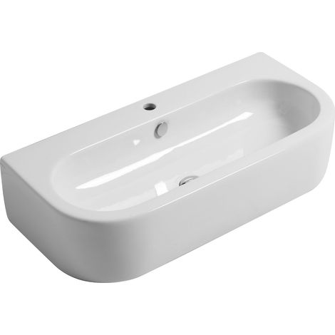 Lavabo Flo sospeso/appoggio cm. 90x42 in ceramica bianco lucido