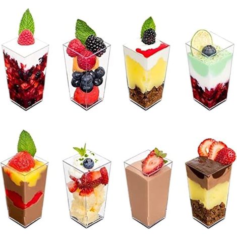 60 pièces gobelets dessert plastique, 90ml carrés hauts transparents, coupe parfait apéritif réutilisable pour dessert pudding mousse fête (3,8 x 8,3 cm)