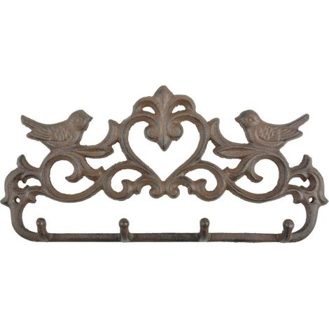 Esschert Design Hakenleiste Vogelmotiv Antikbraun mit 4 Haken - Gusseisen (1/3)