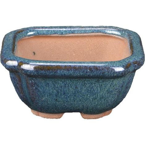 Vaso per bonsai quadrato in gres smaltato verde 6x6x2,5 cm - SF28