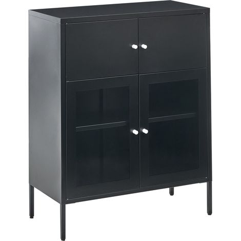 Vitrina de metal con 2 puertas y 2 puertas de vidrio escandinavo aparador negro Esholt