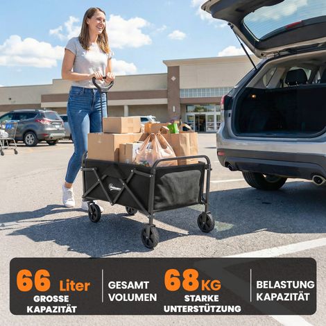 Chariot pliant télescopique à poignée ajustable, charge max 68 kg, pour sport, courses, camping, noir