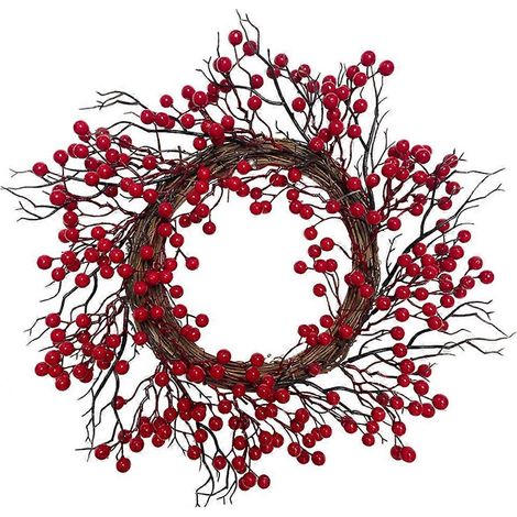 10-Zoll-Weihnachtskranz mit roten Beeren, Weihnachtsdekoration für die Haustür