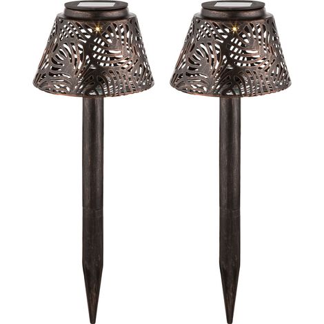 Solarleuchte Tischlampe Außenleuchte LED Terrassenlampe Erdspieß Gartendeko, kupfer, DxH 13,8x27 cm, 2er Set