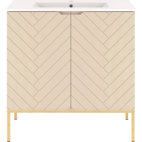 Waschtisch 80 cm breit in Beige mit gefrästen Fronten ANGERA-140 (1/5)