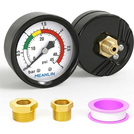 03Bar/040Psi Pressure Gauge for Pool, 1/8" BSP 2" Face DIAL for Pools, Spas, Fish Ponds, with Hex Socket 1/4" BSP and 3/8" BSP, Rear Mount (1/5)