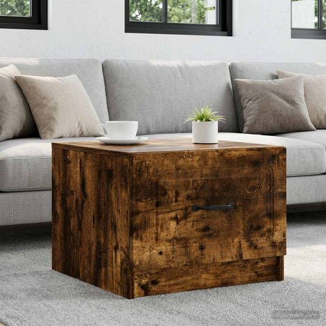 Table basse vintage avec tiroir en bois d’ingénierie chêne fumé 49 x 50 x 37 cm - PANGIVO (1/5)