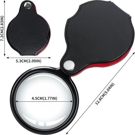 Loupe de poche 10X - Mini loupe oculaire pliable portable noire avec étui de protection rotatif pour la lecture et l'inspection (1/4)