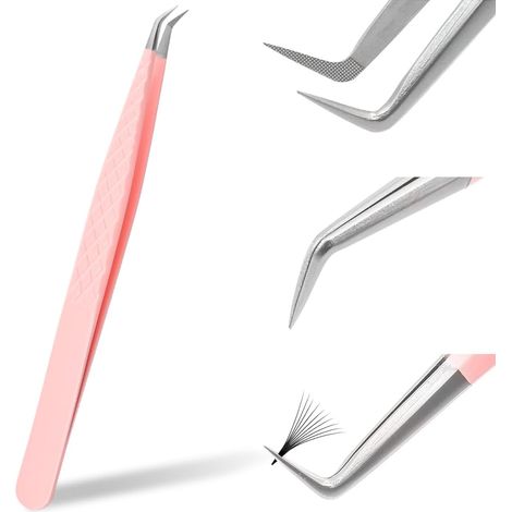 1 Pince Extensions Cils, Acier Inoxydable, Forme Coude, Finition Précise, Pour Professionnels Beauté